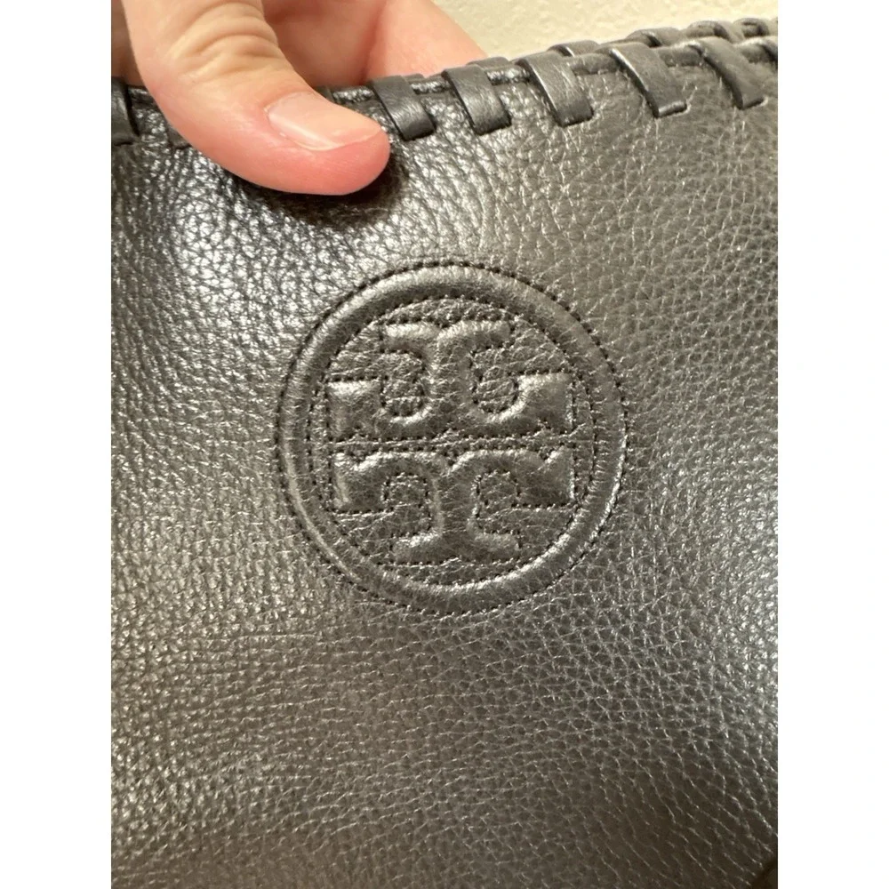 Tory Burch Marion Black Leather Slouchy Tote With Gold Hardware